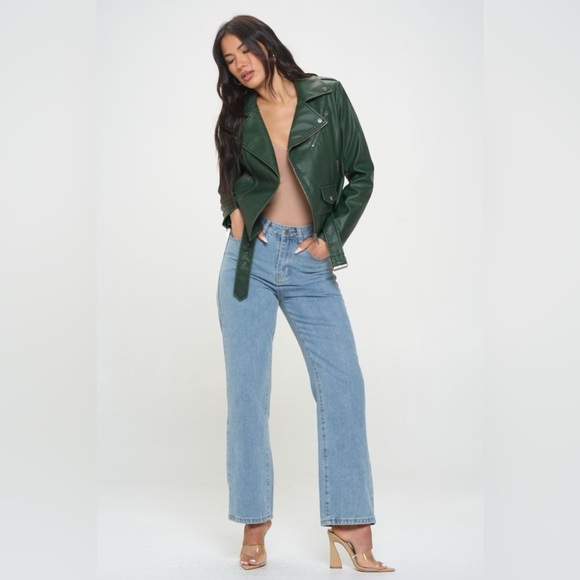 Coalition LA Zip Up Biker Jacket with Belt - Picture 3 of 5